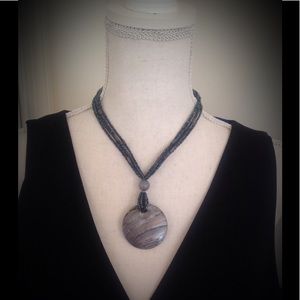 Adjustable Multi-strand seed bead & shell necklace